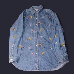 Vintage Pooh Embroidered Jean Button Up